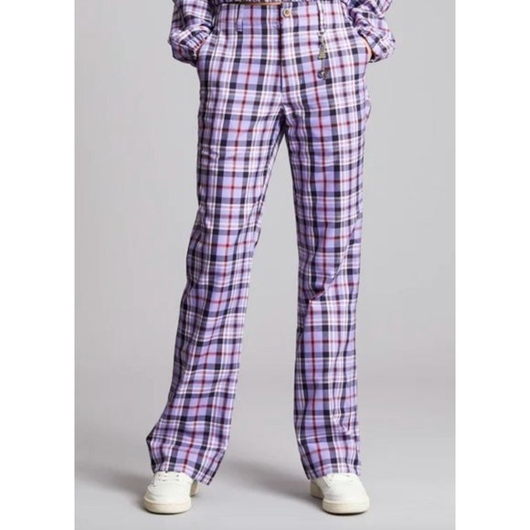 Teddy Fresh Pants - Teddy Fresh Purple Plaid Straight Leg Trousers Metal Keychain Charm Size 24
